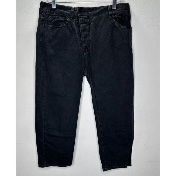 Nili Lotan Muted Black Drop Crotch Button Front Cropped Denim Jeans Size 6 - Picture 2 of 14